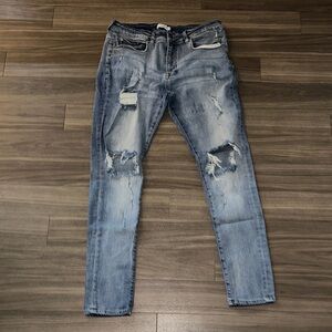 Men's Light Blue Distressed Skinny Jeans